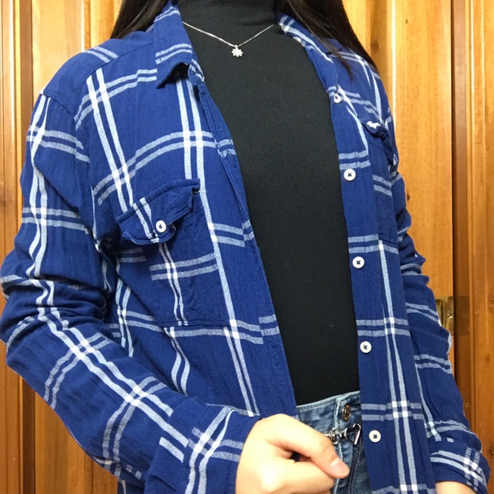 Blue and white Abercrombie flannel
